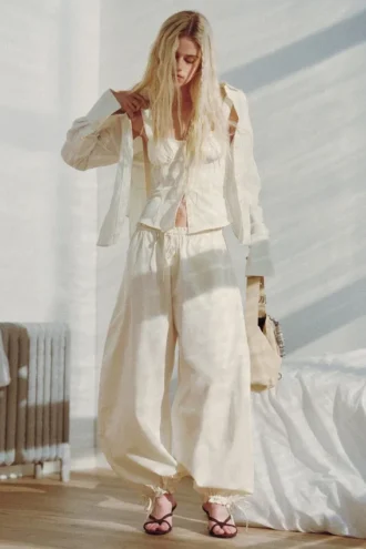 Low Rise Ruched Drawstring Trousers – Off-White