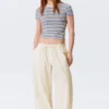 Low Rise Ruched Drawstring Trousers – Off-White Low Rise Ruched Drawstring Trousers – Off-White