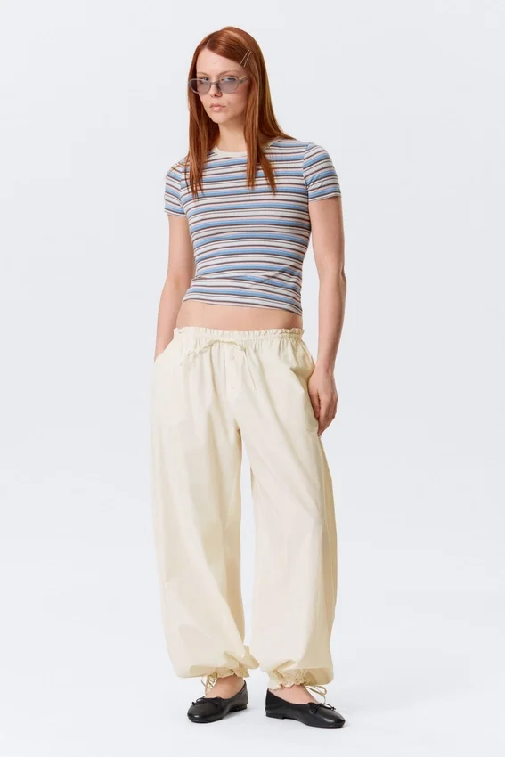 Low Rise Ruched Drawstring Trousers – Off-White Low Rise Ruched Drawstring Trousers – Off-White