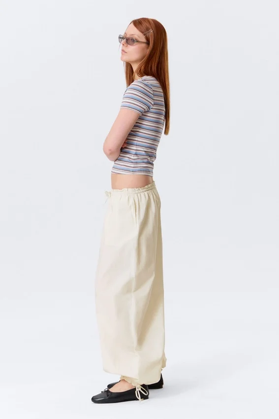 Low Rise Ruched Drawstring Trousers – Off-White Low Rise Ruched Drawstring Trousers – Off-White