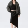 Low Rise Satin Midi Skirt – Black Low Rise Satin Midi Skirt – Black