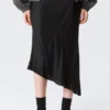 Low Rise Satin Midi Skirt – Black Low Rise Satin Midi Skirt – Black