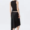 Low Rise Satin Midi Skirt – Black Low Rise Satin Midi Skirt – Black