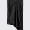Low Rise Satin Midi Skirt – Black Low Rise Satin Midi Skirt – Black