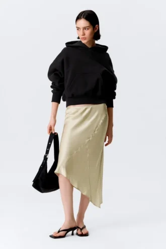 Low Rise Satin Midi Skirt – Light Dusty Beige