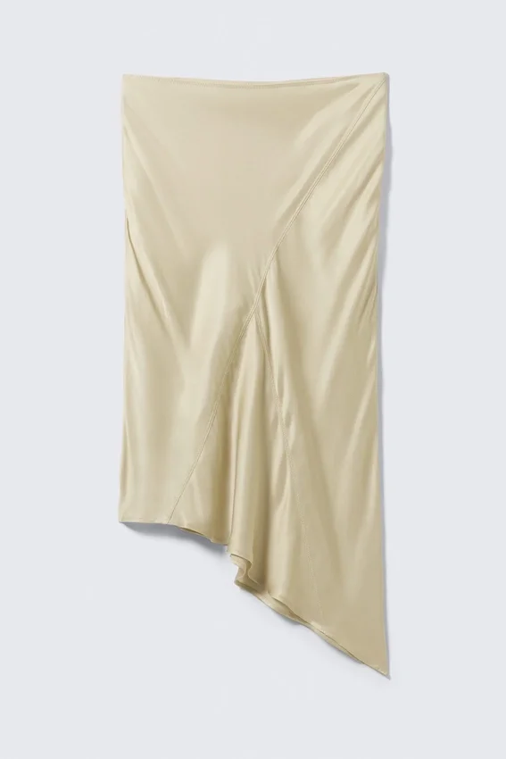 Low Rise Satin Midi Skirt – Light Dusty Beige Low Rise Satin Midi Skirt – Light Dusty Beige