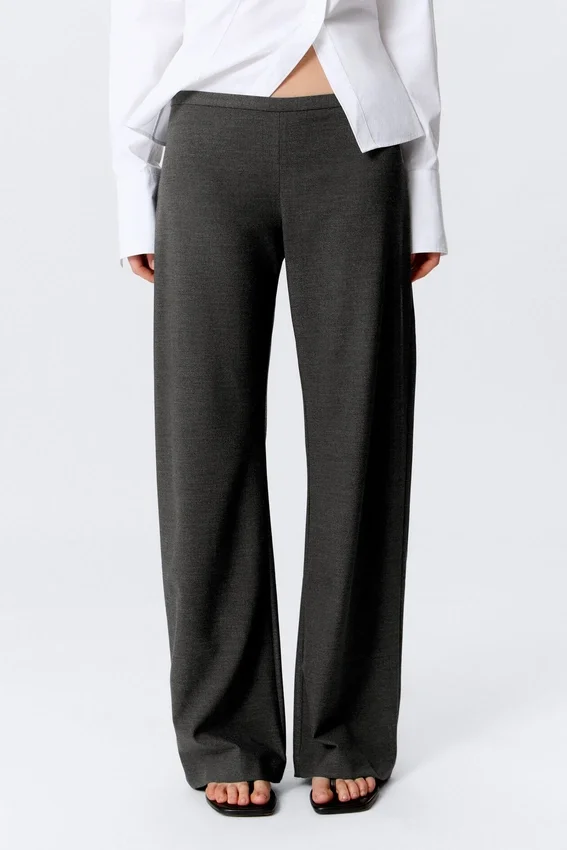 Low Rise Side-Zip Suiting Trousers – Dark Grey Melange Low Rise Side-Zip Suiting Trousers – Dark Grey Melange