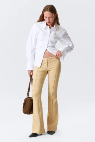 Low Rise Skinny Flared Leg Trousers – Beige