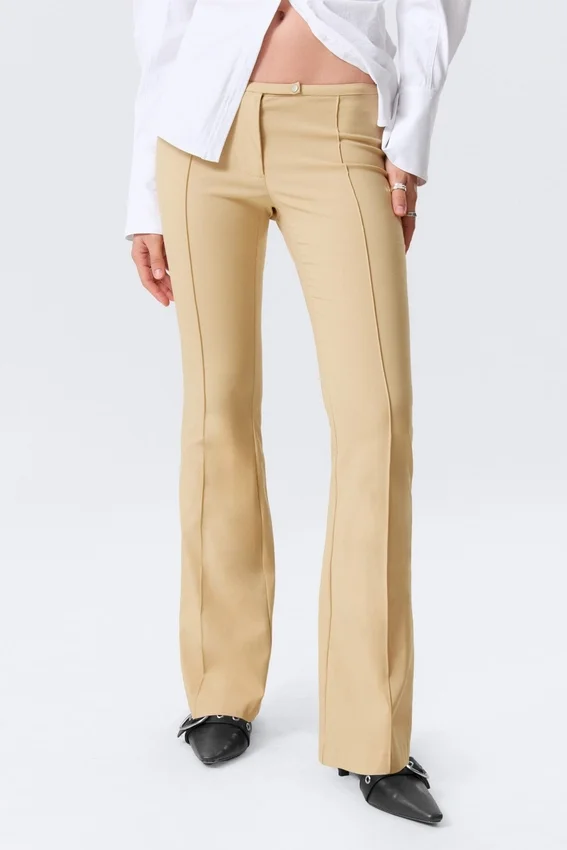 Low Rise Skinny Flared Leg Trousers – Beige Low Rise Skinny Flared Leg Trousers – Beige