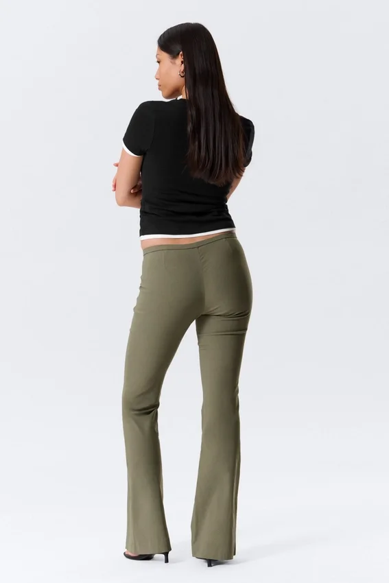 Low Rise Skinny Flared Leg Trousers – Dark Khaki Green Low Rise Skinny Flared Leg Trousers – Dark Khaki Green