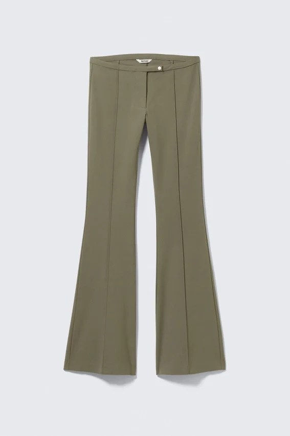 Low Rise Skinny Flared Leg Trousers – Dark Khaki Green Low Rise Skinny Flared Leg Trousers – Dark Khaki Green