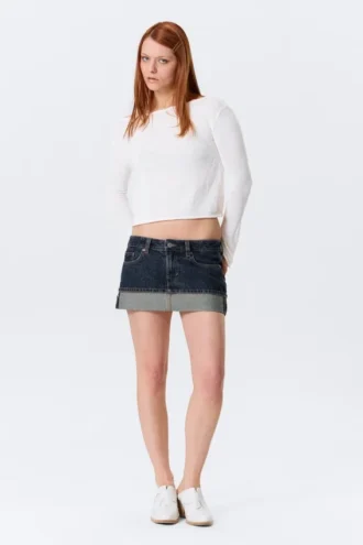 Low Rise Slim Denim Mini Skirt – Blue Anthem – Medium Blue