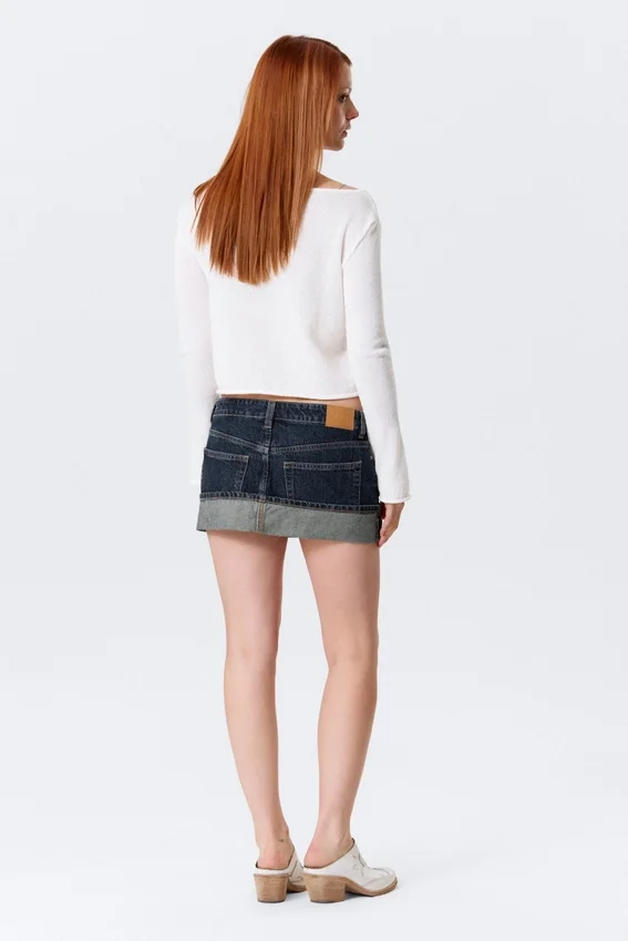 Low Rise Slim Denim Mini Skirt – Blue Anthem – Medium Blue Low Rise Slim Denim Mini Skirt – Blue Anthem – Medium Blue