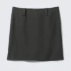 Low Rise Slim Fit Midi Suiting Skirt – Dark Grey Melange Low Rise Slim Fit Midi Suiting Skirt – Dark Grey Melange