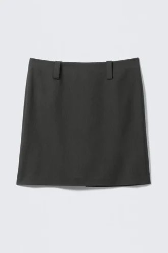 Low Rise Slim Fit Midi Suiting Skirt – Dark Grey Melange