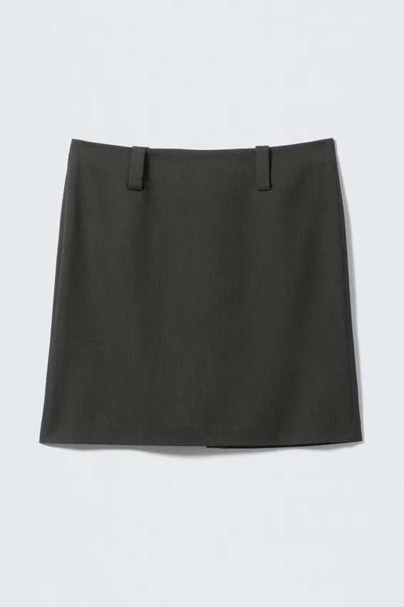 Low Rise Slim Fit Midi Suiting Skirt – Dark Grey Melange Low Rise Slim Fit Midi Suiting Skirt – Dark Grey Melange