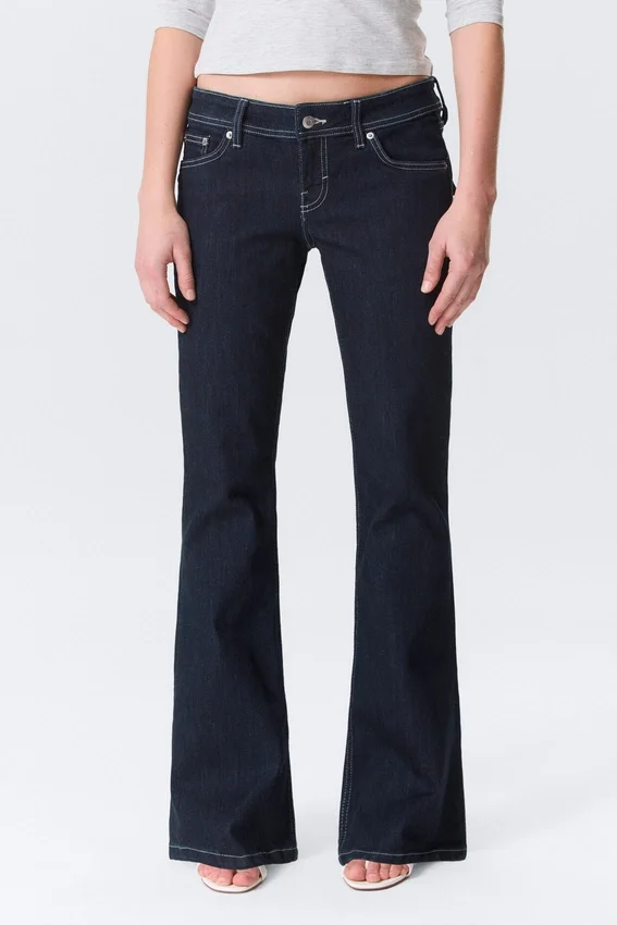 Low Rise Slim Flared Leg Jeans – Blue Rinse – Dark Blue Low Rise Slim Flared Leg Jeans – Blue Rinse – Dark Blue