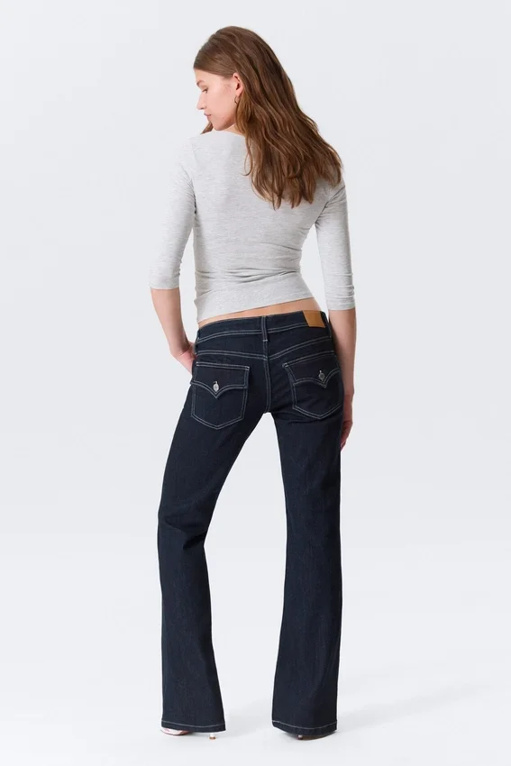 Low Rise Slim Flared Leg Jeans – Blue Rinse – Dark Blue Low Rise Slim Flared Leg Jeans – Blue Rinse – Dark Blue