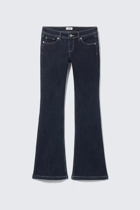 Low Rise Slim Flared Leg Jeans – Blue Rinse – Dark Blue Low Rise Slim Flared Leg Jeans – Blue Rinse – Dark Blue