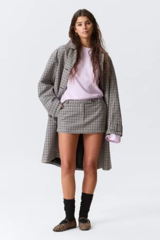 Low Rise Slim Mini Suiting Skirt – Checked White