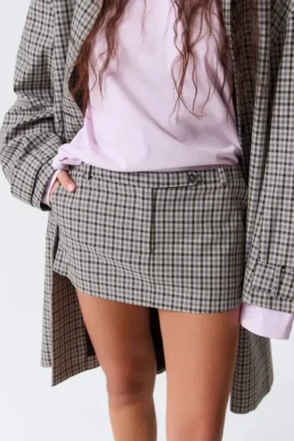 Low Rise Slim Mini Suiting Skirt – Checked White
