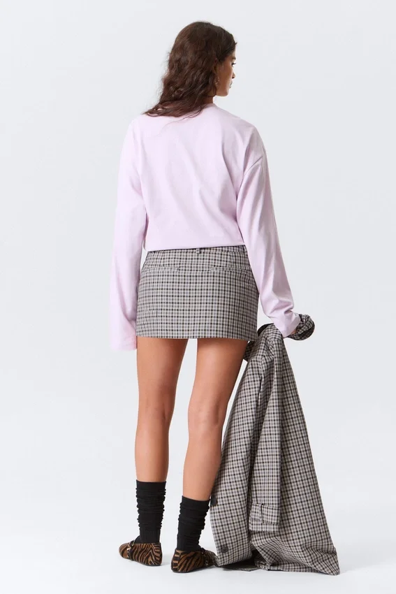 Low Rise Slim Mini Suiting Skirt – Checked White Low Rise Slim Mini Suiting Skirt – Checked White