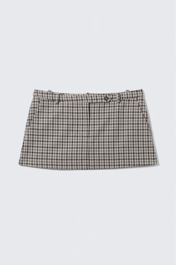 Low Rise Slim Mini Suiting Skirt – Checked White Low Rise Slim Mini Suiting Skirt – Checked White