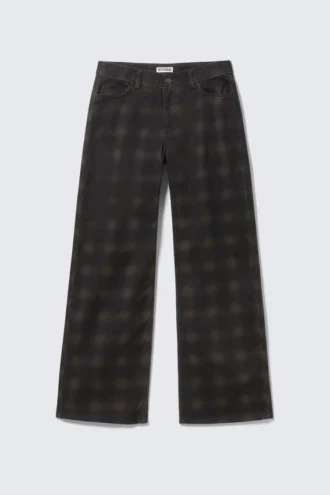 Low Rise Straight Leg Checked Twill Trousers – Dark Brown Haze