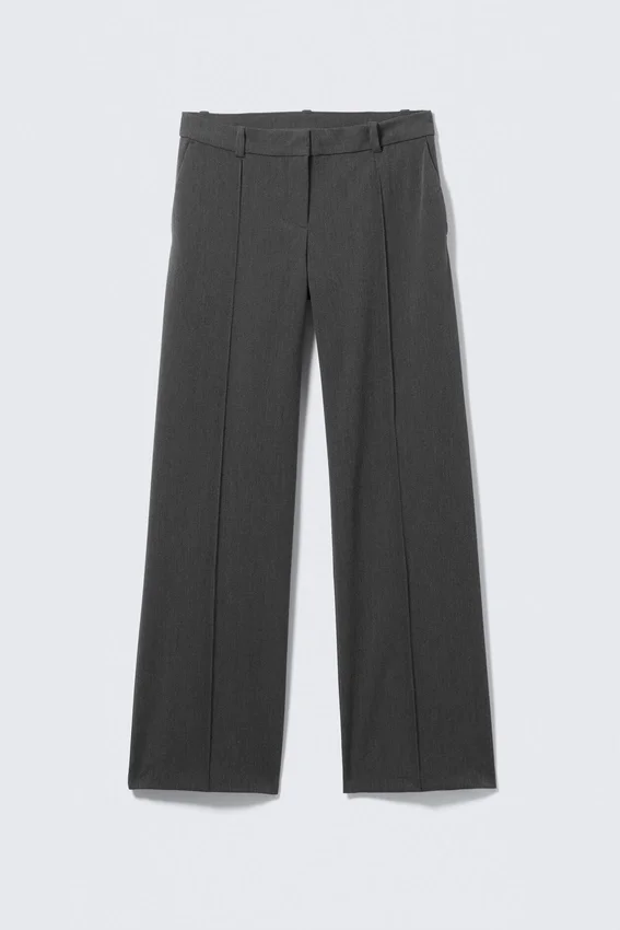 Low Rise Straight Suiting Trousers – Dark Grey Melange Low Rise Straight Suiting Trousers – Dark Grey Melange