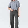 Low Rise Suiting Trousers – Pinstriped Grey Melange Low Rise Suiting Trousers – Pinstriped Grey Melange