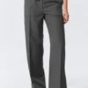 Low Rise Suiting Trousers – Pinstriped Grey Melange Low Rise Suiting Trousers – Pinstriped Grey Melange