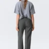 Low Rise Suiting Trousers – Pinstriped Grey Melange Low Rise Suiting Trousers – Pinstriped Grey Melange