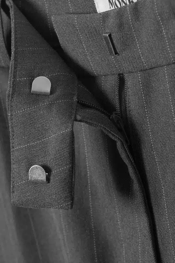 Low Rise Suiting Trousers – Pinstriped Grey Melange Low Rise Suiting Trousers – Pinstriped Grey Melange