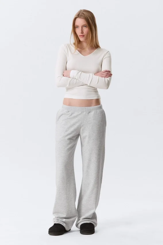 Low Rise Terry Sweatpants – Grey Melange Low Rise Terry Sweatpants – Grey Melange