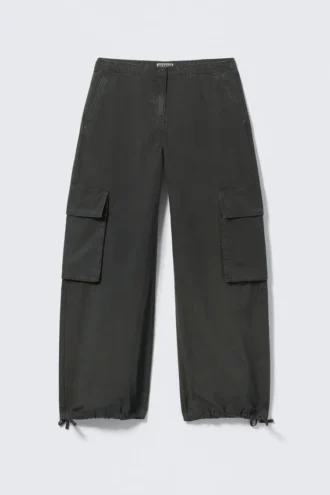 Low Rise Wide Leg Cargo Trousers – Dark Grey