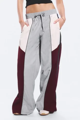 Low Rise Wide Leg Colourblock Trousers – Grey/Pink/Red