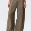 Low Rise Wide Leg Crinkled Trousers – Beige Low Rise Wide Leg Crinkled Trousers – Beige