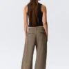Low Rise Wide Leg Crinkled Trousers – Beige Low Rise Wide Leg Crinkled Trousers – Beige