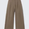 Low Rise Wide Leg Crinkled Trousers – Beige Low Rise Wide Leg Crinkled Trousers – Beige