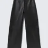 Low Rise Wide Leg Leather Trousers – Black Low Rise Wide Leg Leather Trousers – Black