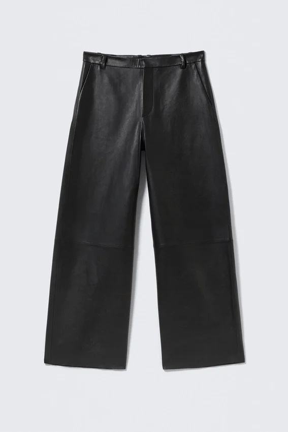 Low Rise Wide Leg Leather Trousers – Black Low Rise Wide Leg Leather Trousers – Black