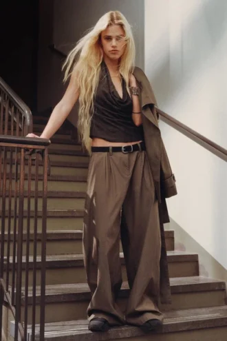 Low Rise Wide Leg Pleated Trousers – Dusty Mole Low Rise Wide Leg Pleated Trousers – Dusty Mole