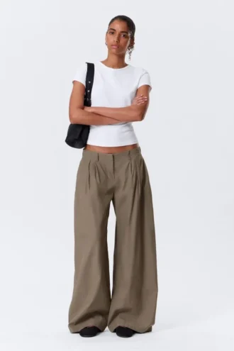 Low Rise Wide Leg Pleated Trousers – Dusty Mole Low Rise Wide Leg Pleated Trousers – Dusty Mole