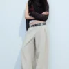 Low Rise Wide Leg Pleated Trousers – Light Mole Low Rise Wide Leg Pleated Trousers – Light Mole