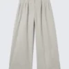 Low Rise Wide Leg Pleated Trousers – Light Mole Low Rise Wide Leg Pleated Trousers – Light Mole