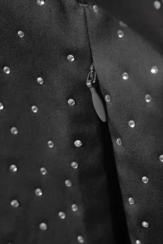 Low Rise Zip-Hem Satin Rhinestone Trousers – Dark Grey – Rhinestones