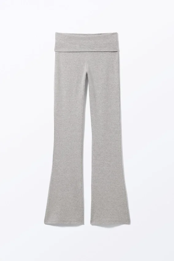 Low Waist Flared Pyjama Trousers – Grey Melange Low Waist Flared Pyjama Trousers – Grey Melange