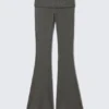Low Waist Flared Ribbed Trousers – Dark Grey