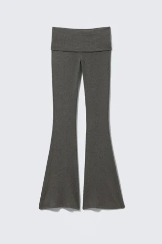Low Waist Flared Ribbed Trousers – Dark Grey