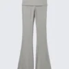 Low Waist Flared Ribbed Trousers – Dusty Grey